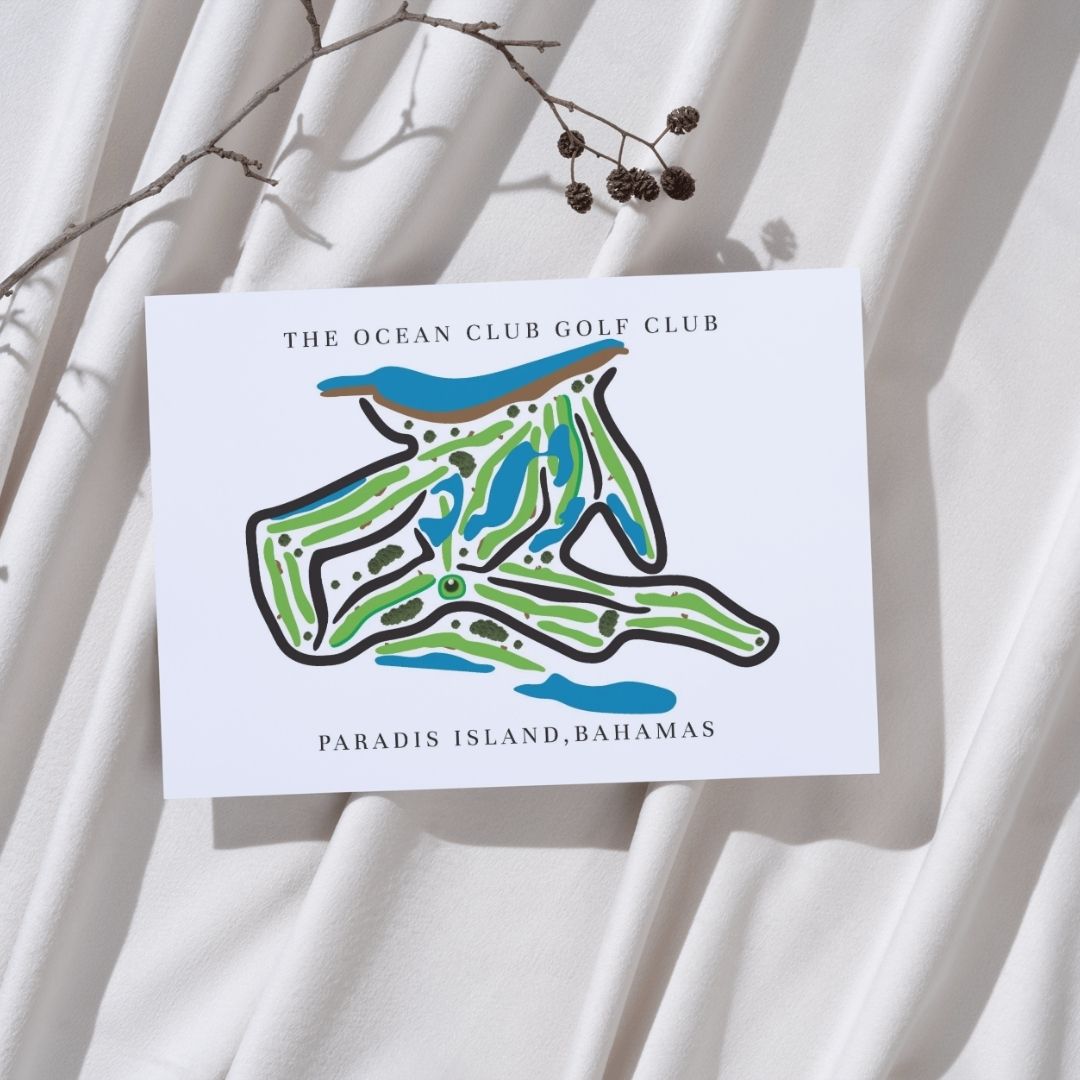 The Ocean Club Golf Club Golf Course Prints, Paradise Island – Bahamas, Golf Map Artwork image 1