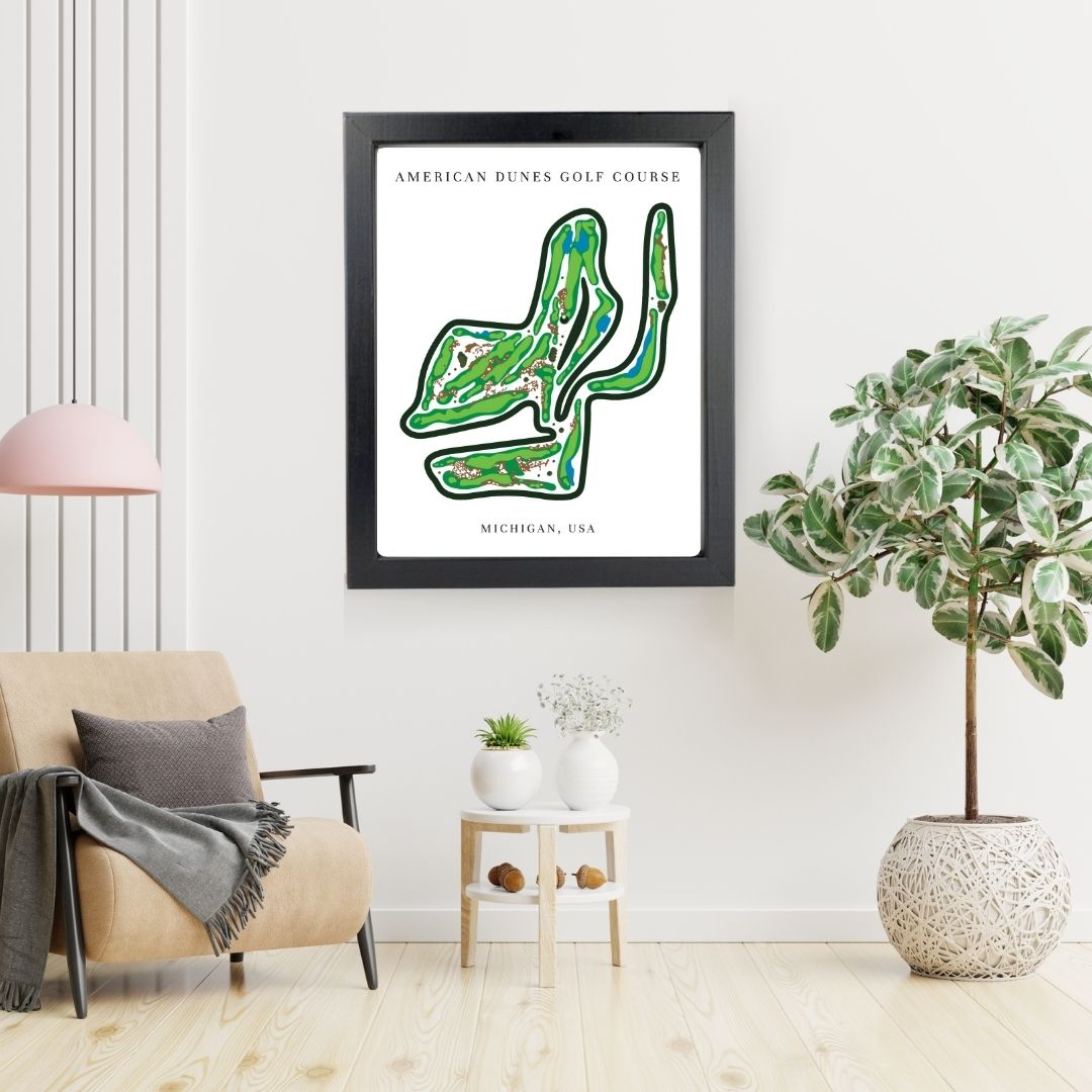 American Dunes Golf Course Prints, Michigan, Golf Map Artwork