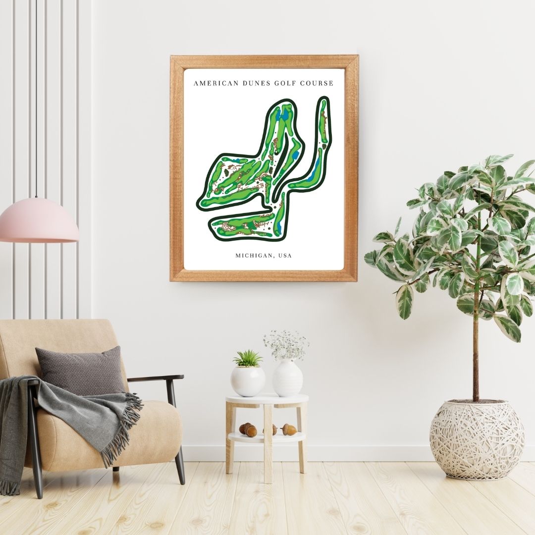American Dunes Golf Course Prints, Michigan, Golf Map Artwork