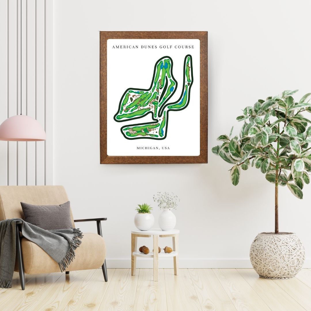 American Dunes Golf Course Prints, Michigan, Golf Map Artwork