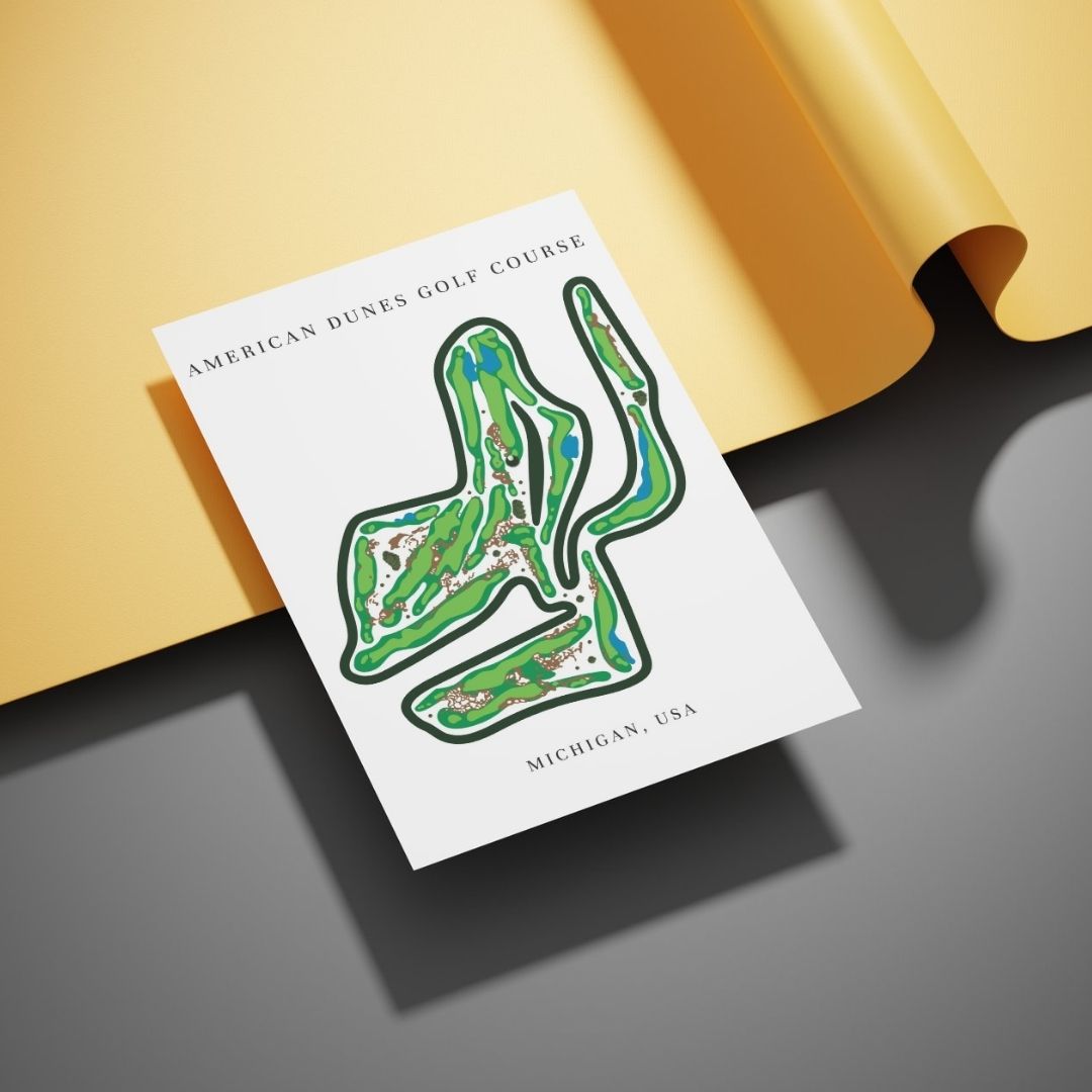 American Dunes Golf Course Prints, Michigan, Golf Map Artwork