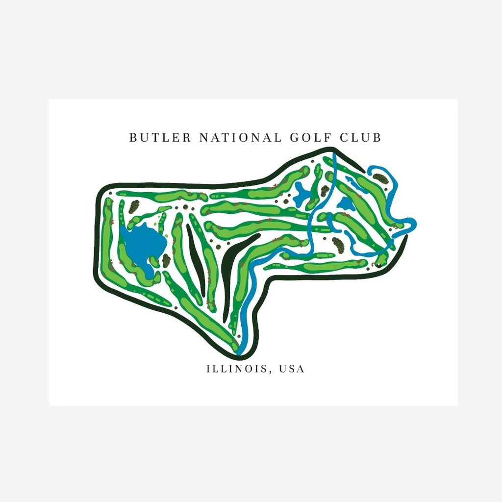 Butler National Golf Club Golf Course Prints, Illinois, Golf Map Artwork