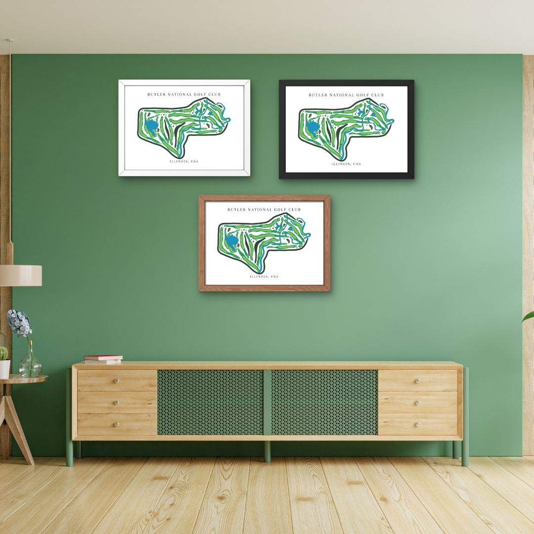 Butler National Golf Club Golf Course Prints, Illinois, Golf Map Artwork