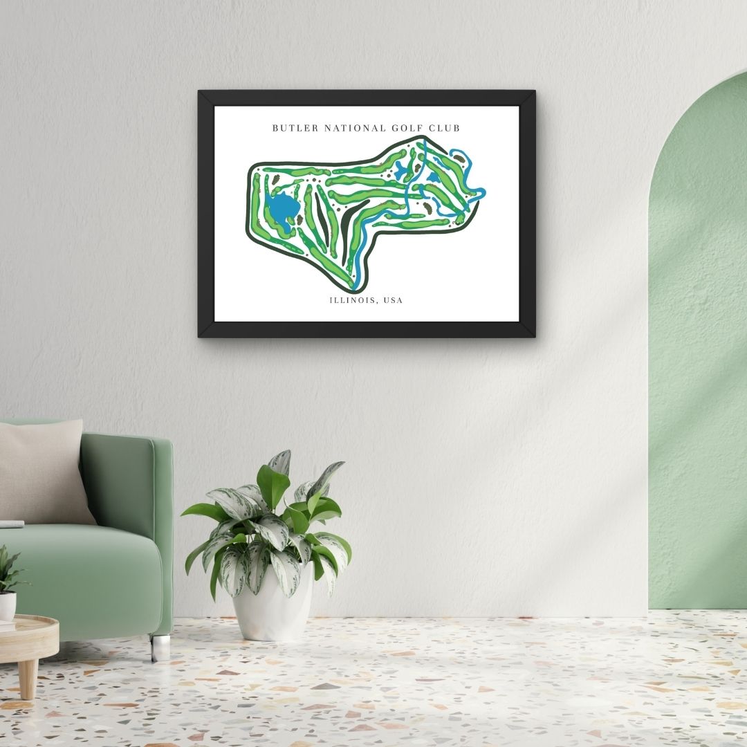 Butler National Golf Club Golf Course Prints, Illinois, Golf Map Artwork