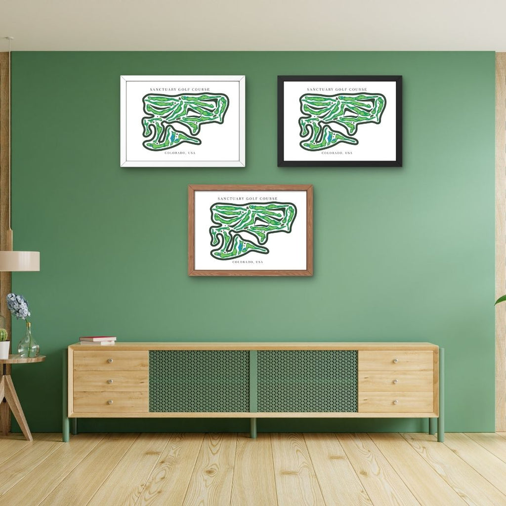 Sanctuary Golf Course Golf Course Prints, Colorado, Golf Map Artwork