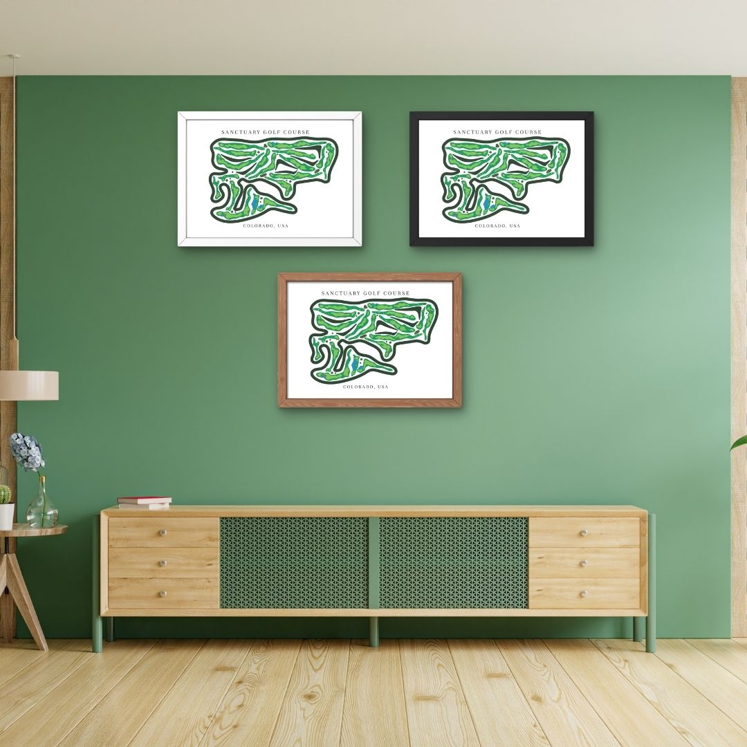 Sanctuary Golf Course Golf Course Prints, Colorado, Golf Map Artwork