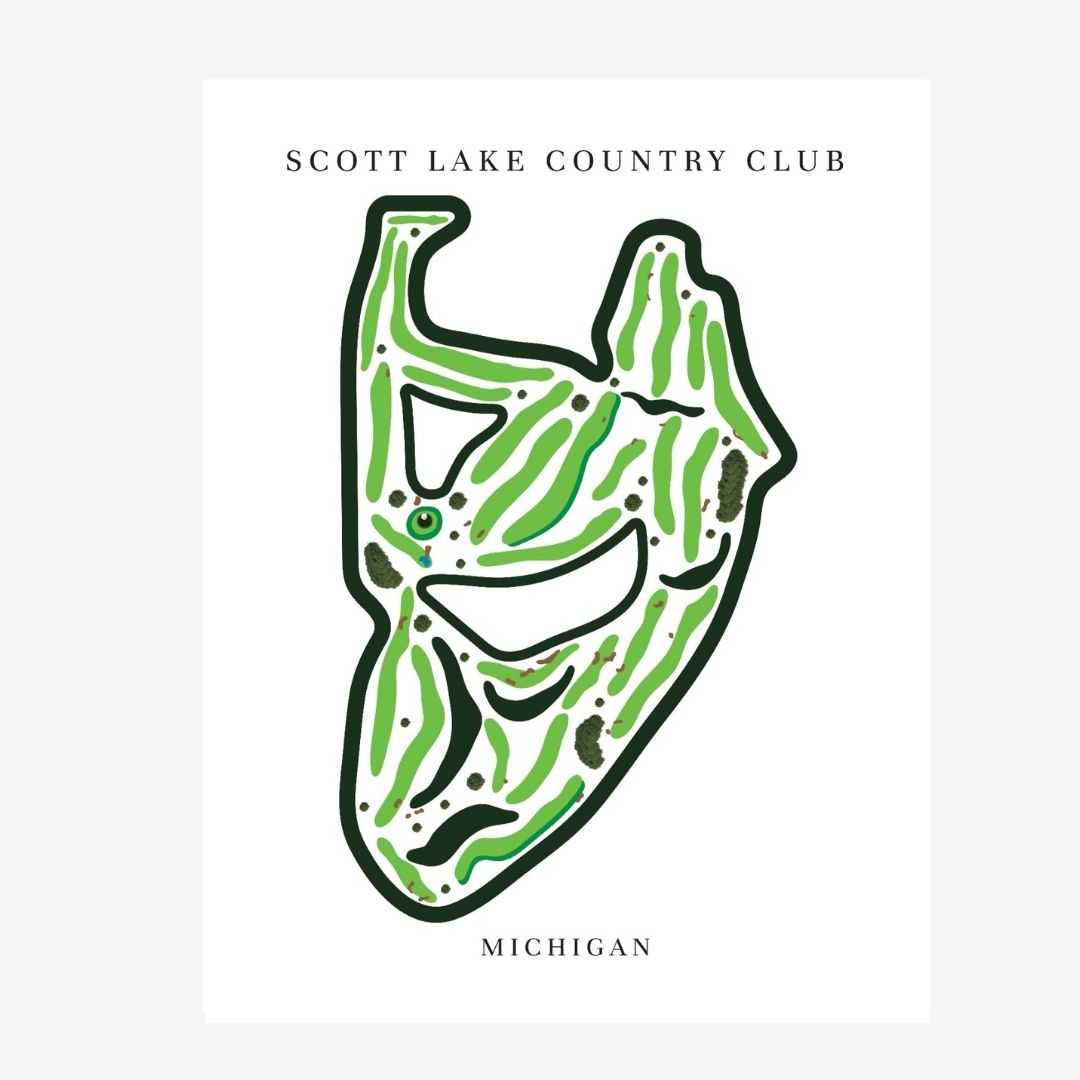 Scott Lake Country Club Golf Course Prints, Michigan, Golf Map Artwork