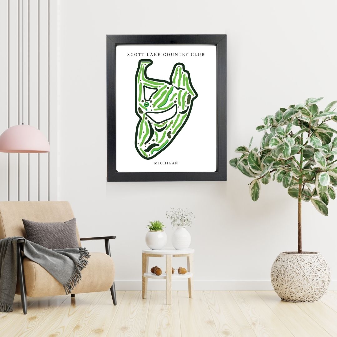 Scott Lake Country Club Golf Course Prints, Michigan, Golf Map Artwork