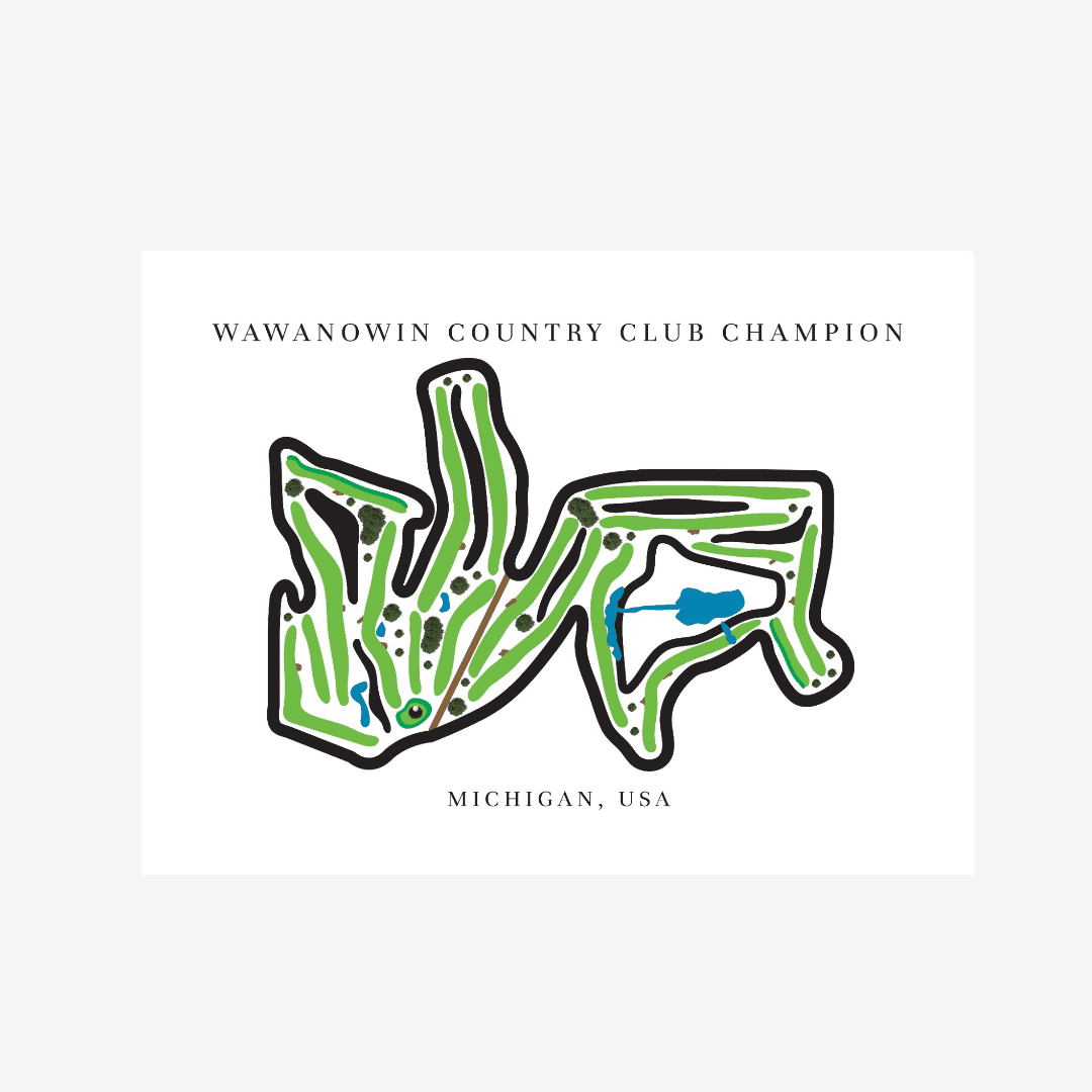 Wawanowin Country Club Golf Course Prints, Michigan, Golf Map Artwork