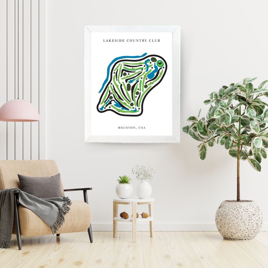 Lakeside Country Club Golf Course Prints, Texas, Golf Map Artwork