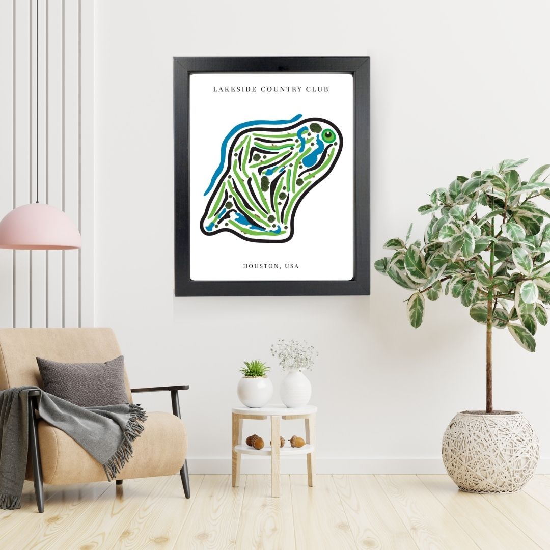 Lakeside Country Club Golf Course Prints, Texas, Golf Map Artwork