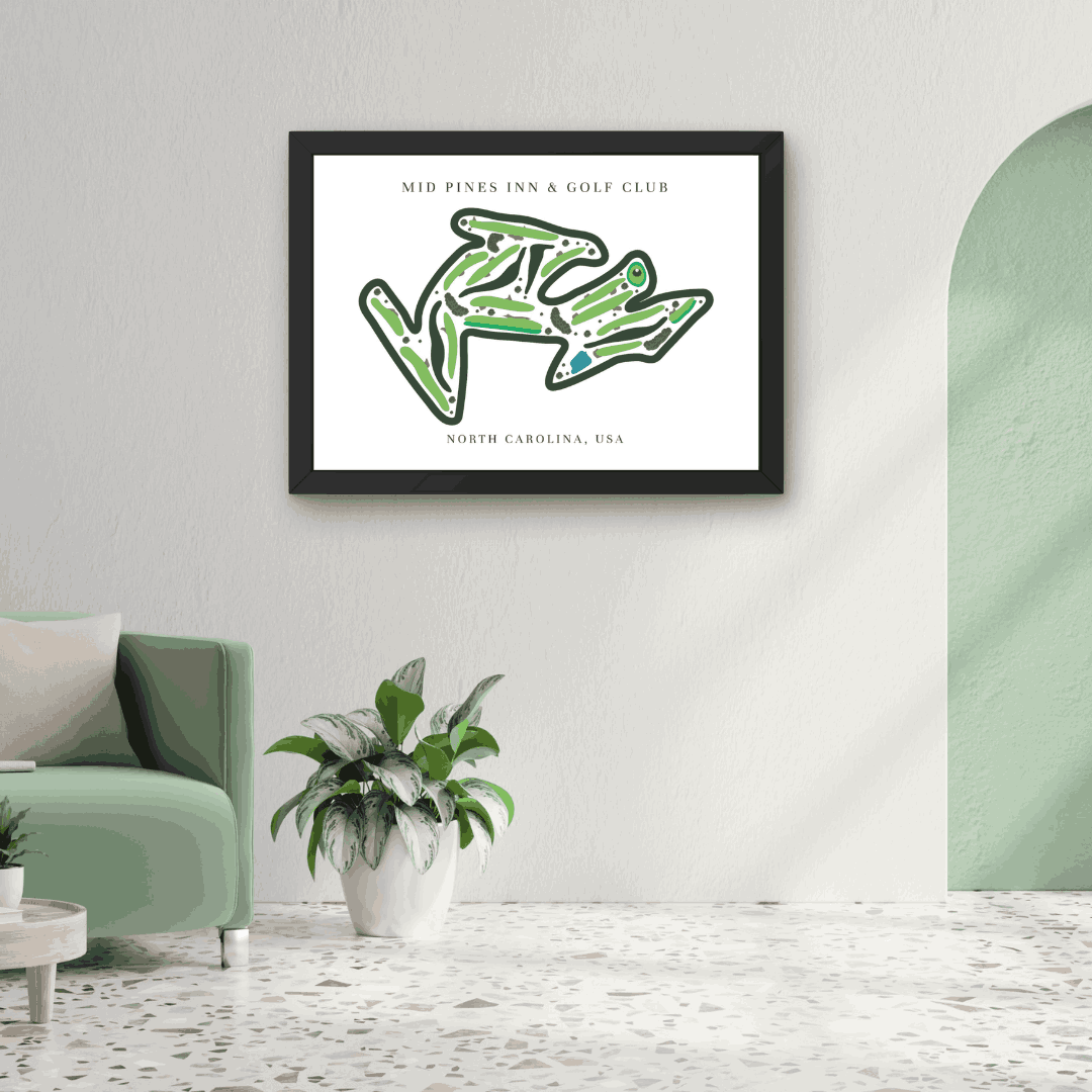 Mid Pines Inn Golf Club Course Print, North Carolina, Golf Map Artworks