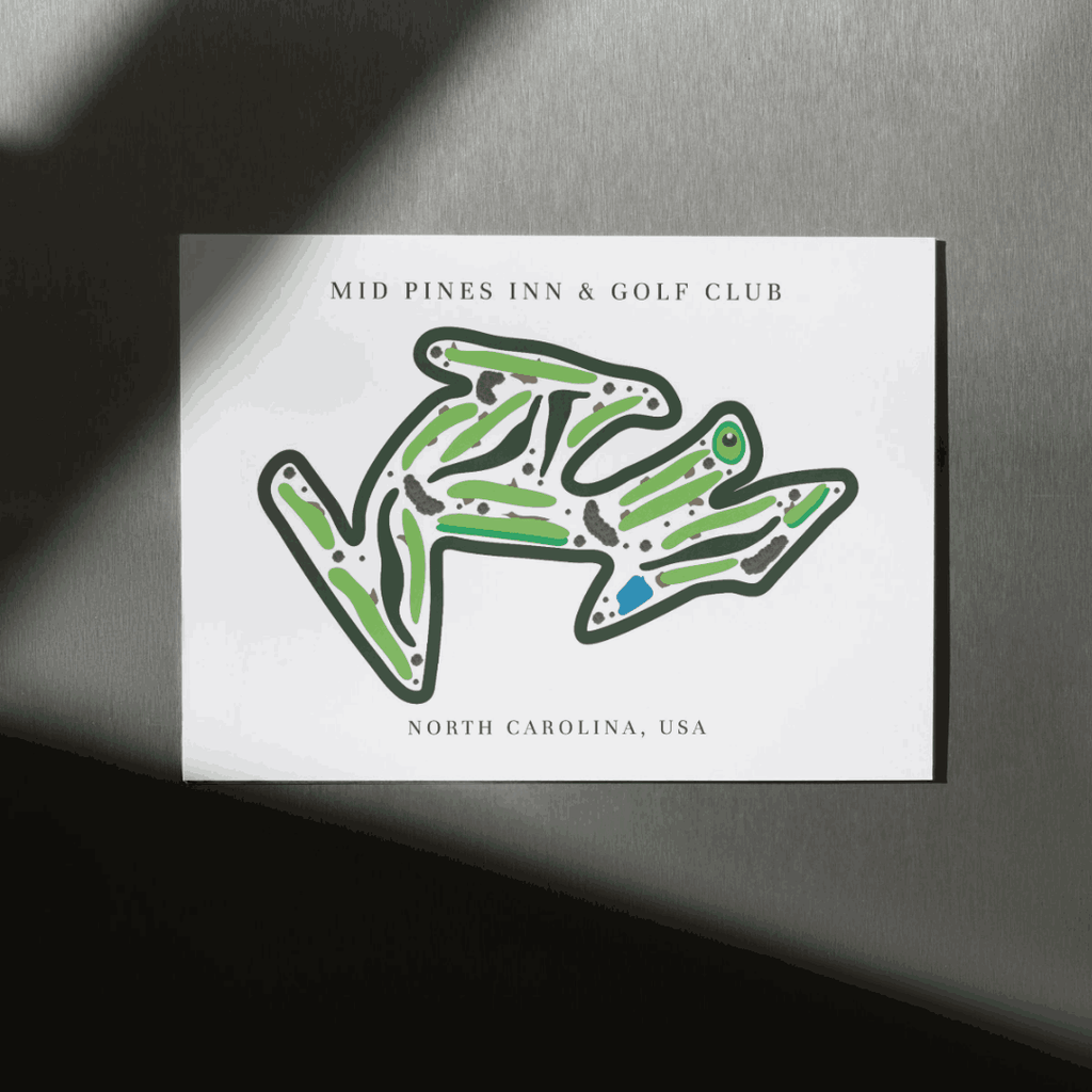 Mid Pines Inn Golf Club Course Print, North Carolina, Golf Map Artworks