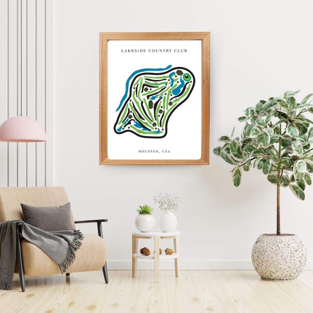 Lakeside Country Club Golf Course Prints, Texas, Golf Map Artwork